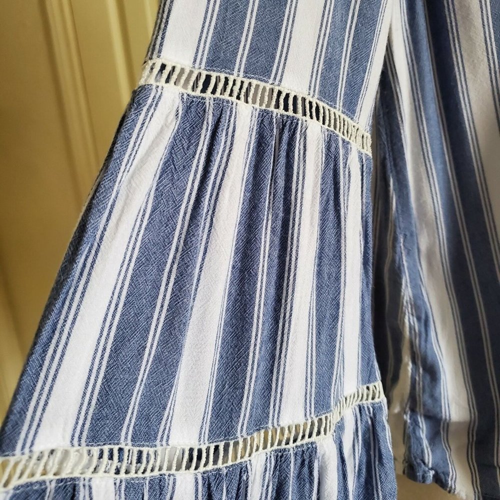 Hollister Womens Stripe Tie Front Bohemian Long Bell Sleeve Tunic Top Size L - Picture 5 of 6